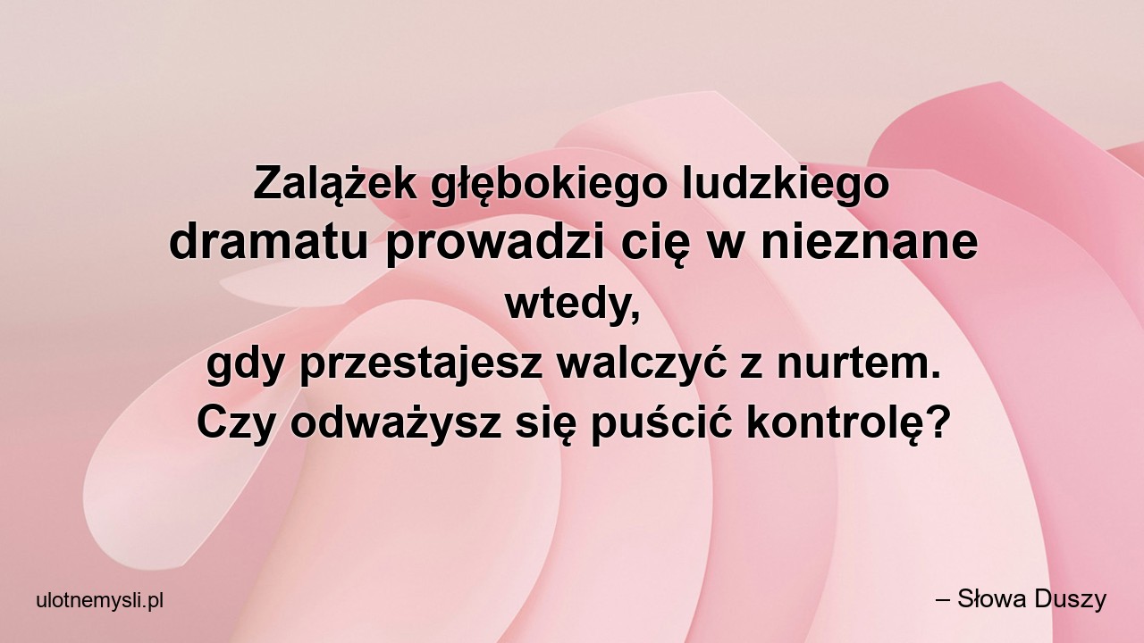Zalążek głębokiego ludzkiego dramatu prowadzi cię w nieznane wtedy,  gdy przestajesz walczyć z nurtem. Czy odważysz się puścić kontrolę?