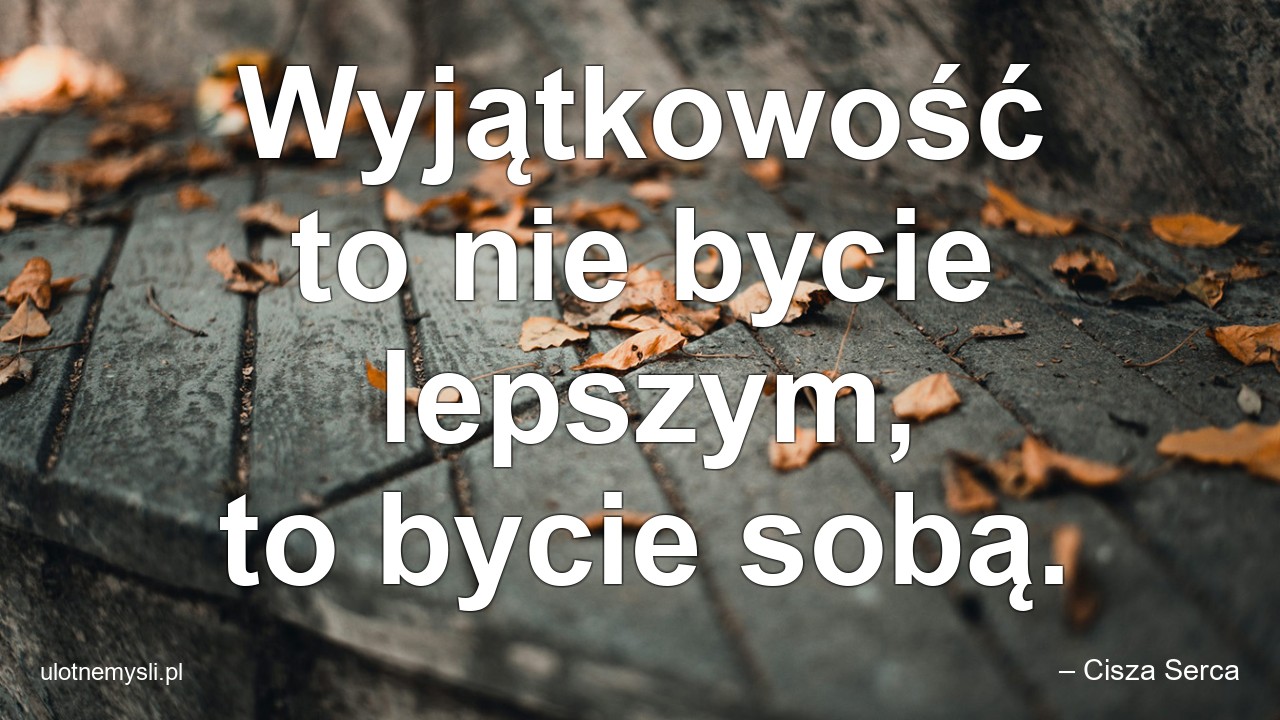 Wyjątkowość to nie bycie lepszym,  to bycie sobą. - – Cisza Serca