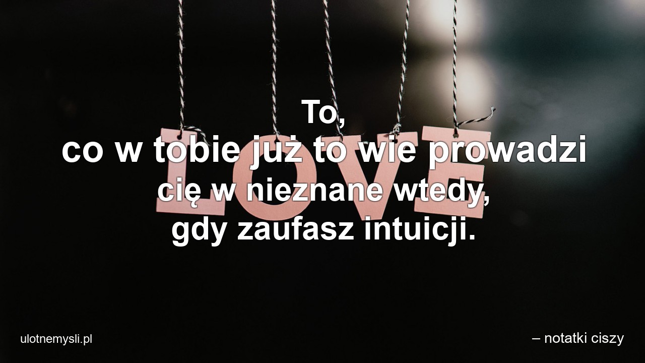 To,  co w tobie już to wie prowadzi cię w nieznane wtedy,  gdy zaufasz intuicji. - – notatki ciszy