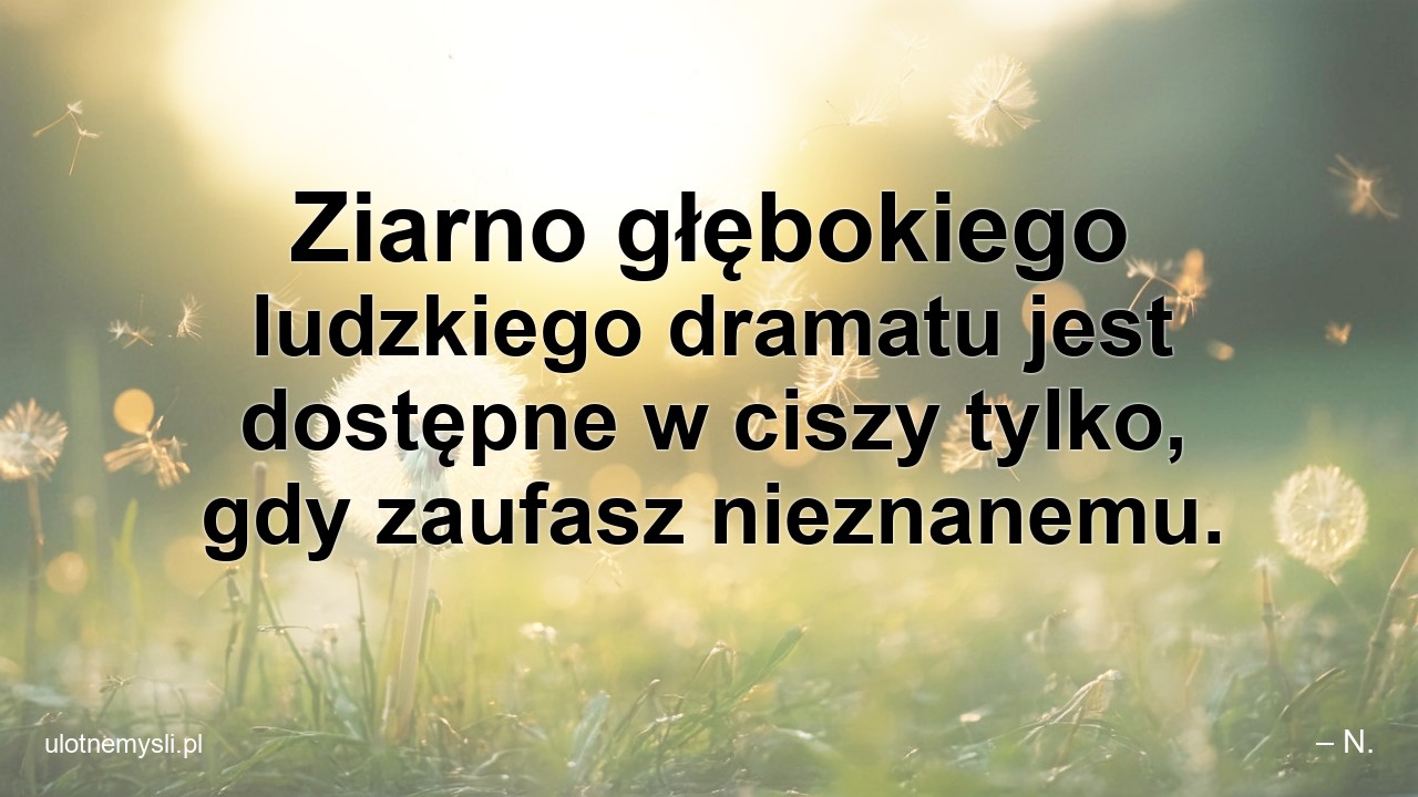 Ziarno głębokiego ludzkiego dramatu jest dostępne w ciszy tylko,  gdy zaufasz nieznanemu. - – N.