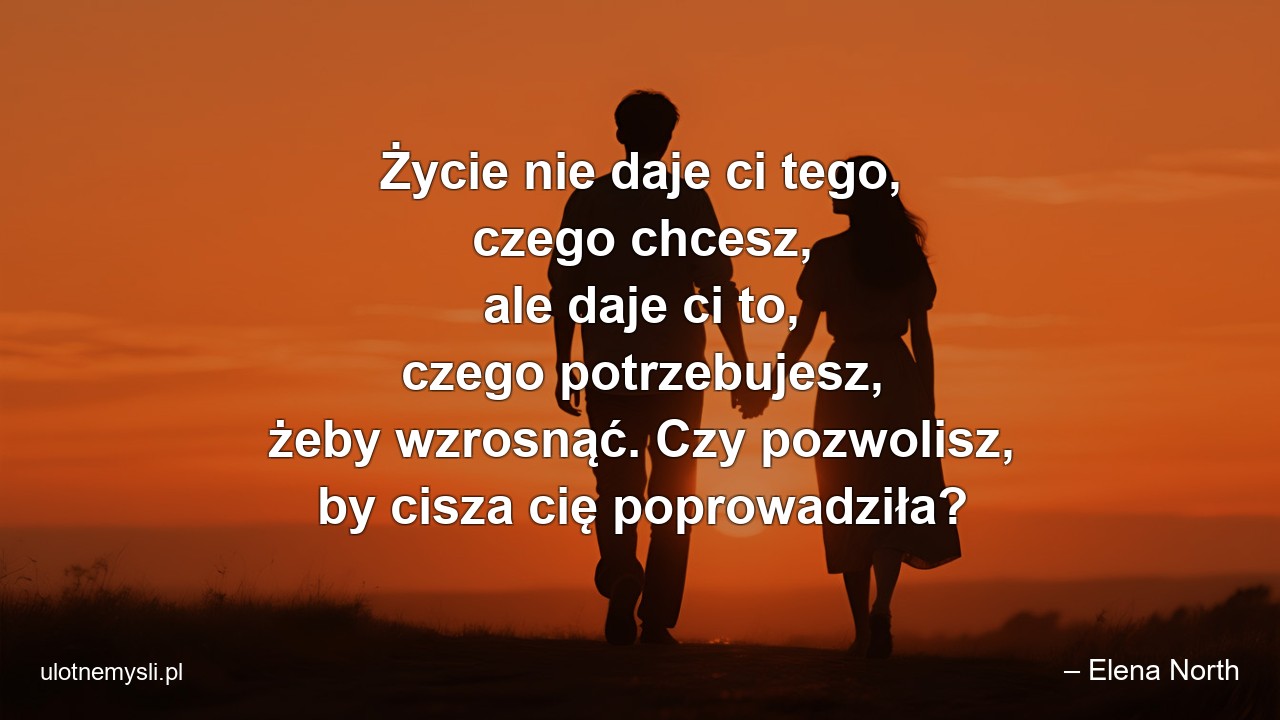 Życie nie daje ci tego,  czego chcesz,  ale daje ci to,  czego potrzebujesz,  żeby wzrosnąć. Czy pozwolisz,  by cisza cię poprowadziła? - – Elena North