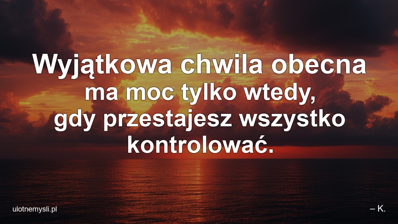 Wyjątkowa chwila obecna ma moc tylko wtedy,  gdy przestajesz wszystko kontrolować.
