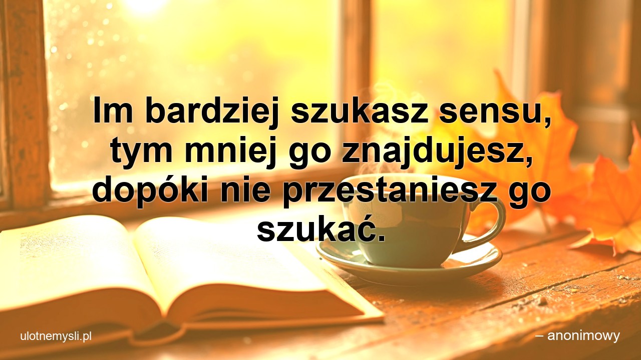 Im bardziej szukasz sensu,  tym mniej go znajdujesz,  dopóki nie przestaniesz go szukać.