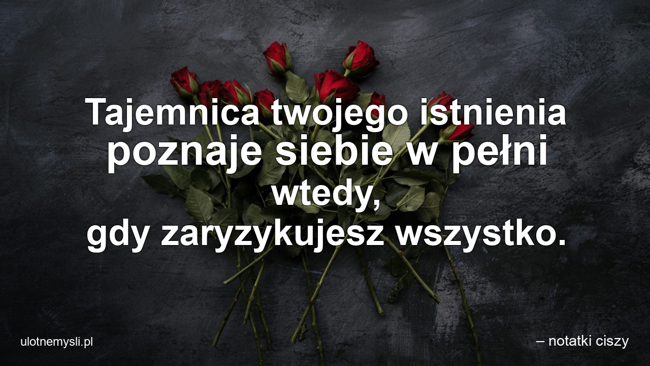 Tajemnica twojego istnienia poznaje siebie w pełni wtedy,  gdy zaryzykujesz wszystko.
