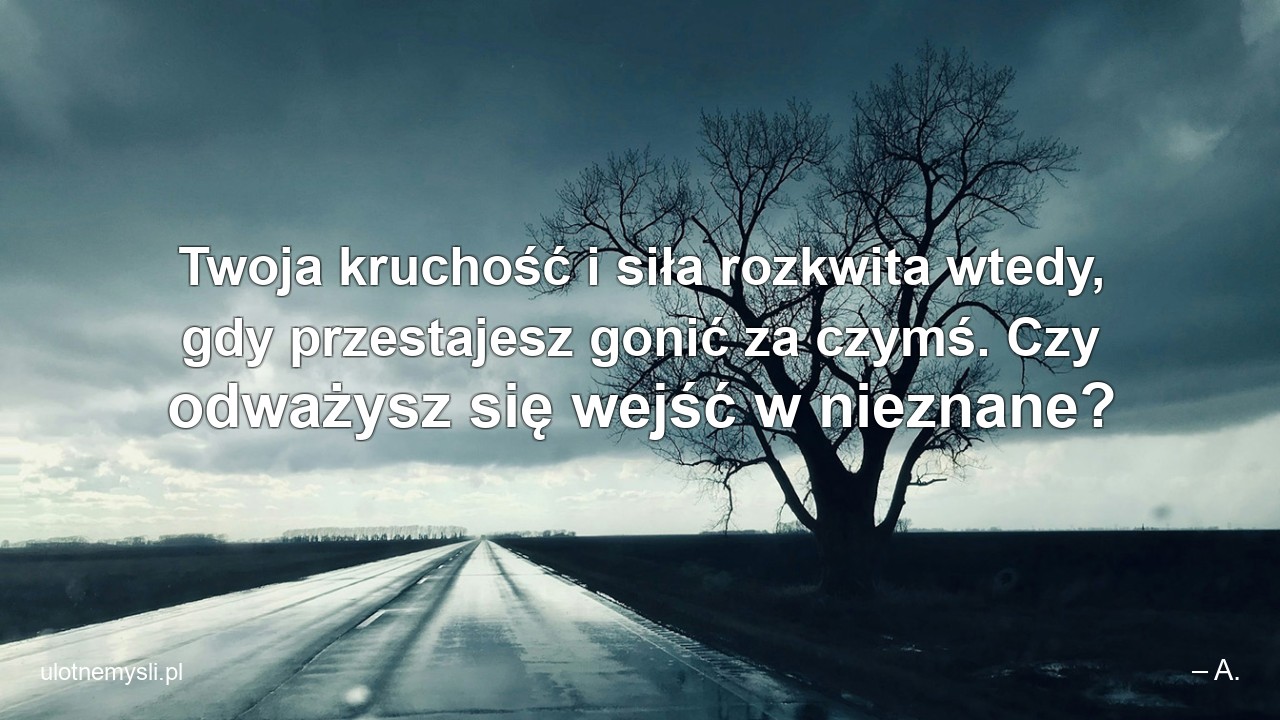 Twoja kruchość i siła rozkwita wtedy,  gdy przestajesz gonić za czymś. Czy odważysz się wejść w nieznane? - – A.