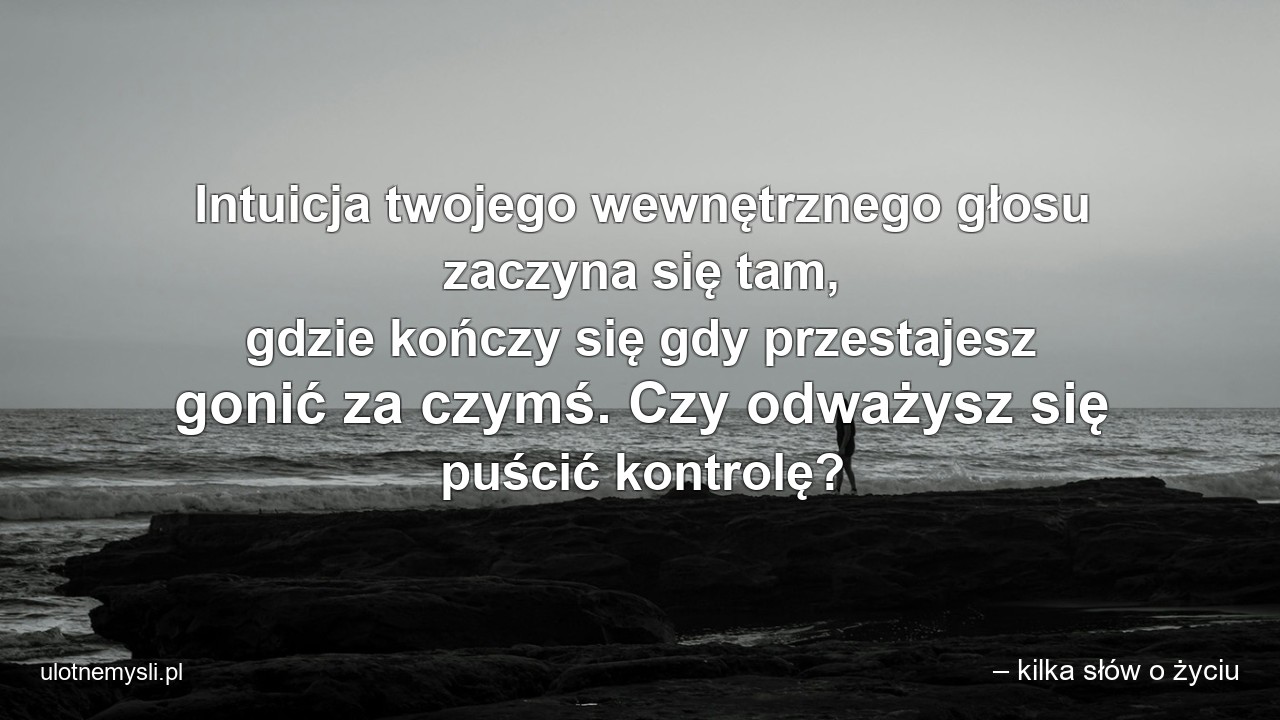 Intuicja twojego wewnętrznego głosu zaczyna się tam,  gdzie kończy się gdy przestajesz gonić za czymś. Czy odważysz się puścić kontrolę? - – kilka słów o życiu