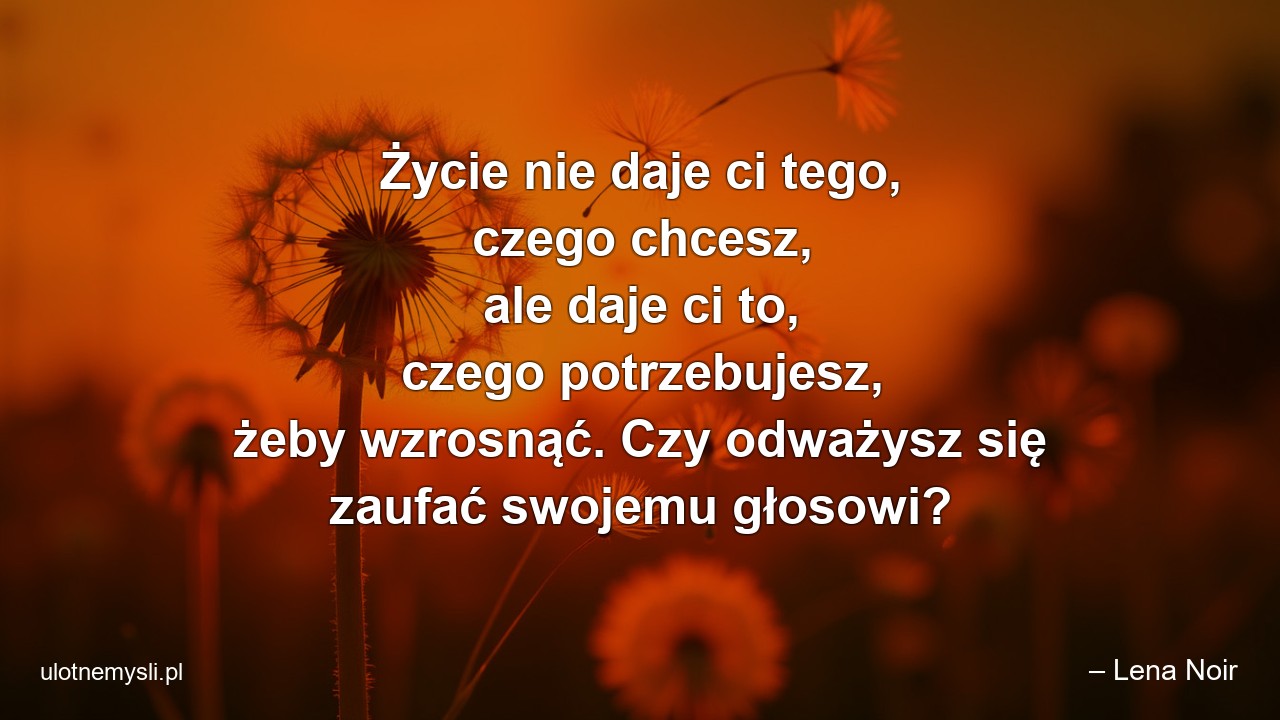 Życie nie daje ci tego,  czego chcesz,  ale daje ci to,  czego potrzebujesz,  żeby wzrosnąć. Czy odważysz się zaufać swojemu głosowi?