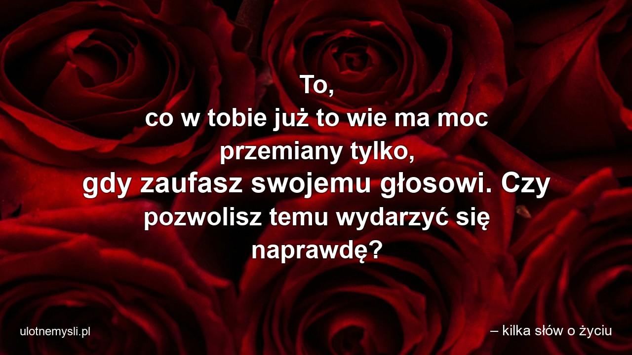 To,  co w tobie już to wie ma moc przemiany tylko,  gdy zaufasz swojemu głosowi. Czy pozwolisz temu wydarzyć się naprawdę?