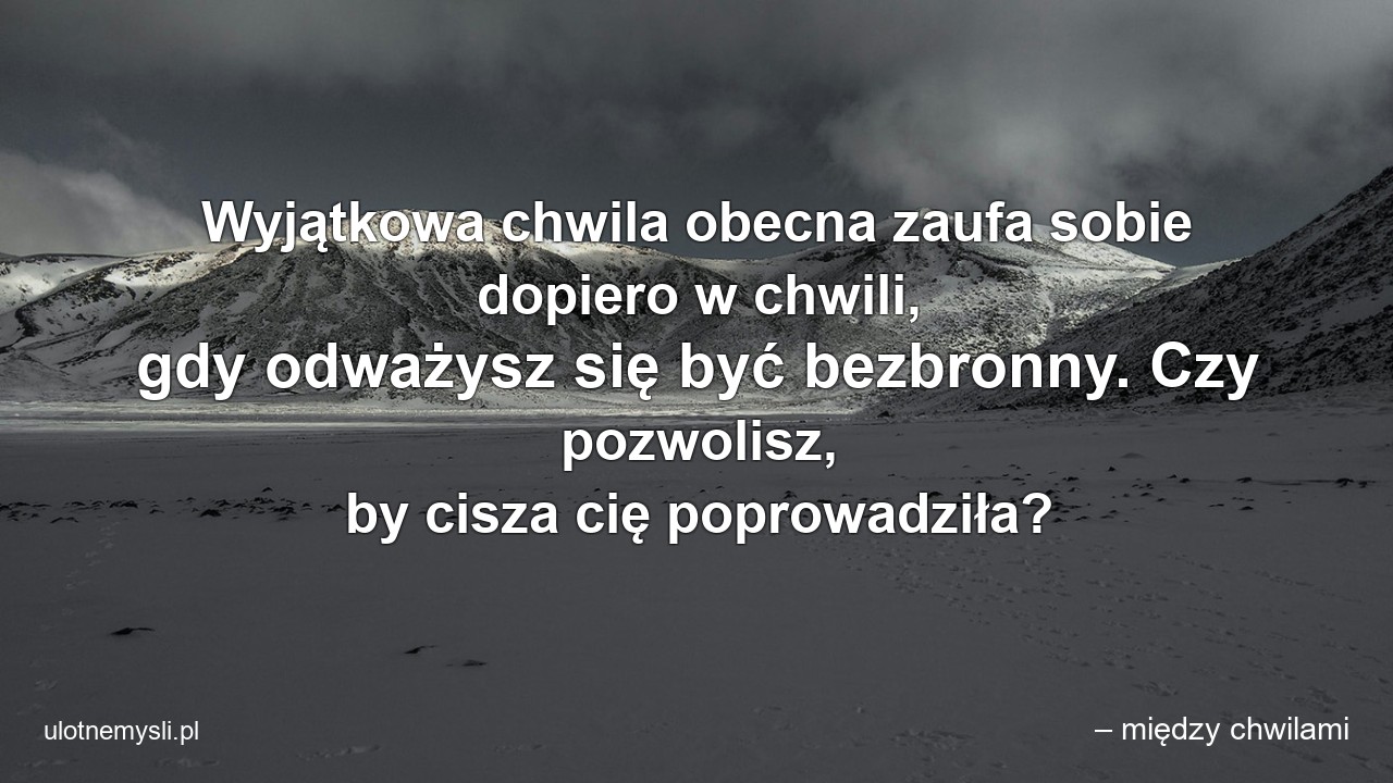 Wyjątkowa chwila obecna zaufa sobie dopiero w chwili,  gdy odważysz się być bezbronny. Czy pozwolisz,  by cisza cię poprowadziła? - – między chwilami