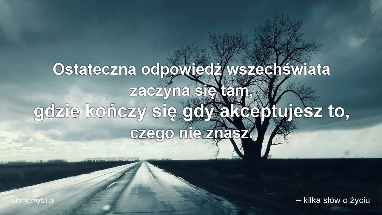 Ostateczna odpowiedź wszechświata zaczyna się tam,  gdzie kończy się gdy akceptujesz to,  czego nie znasz. - – kilka słów o życiu