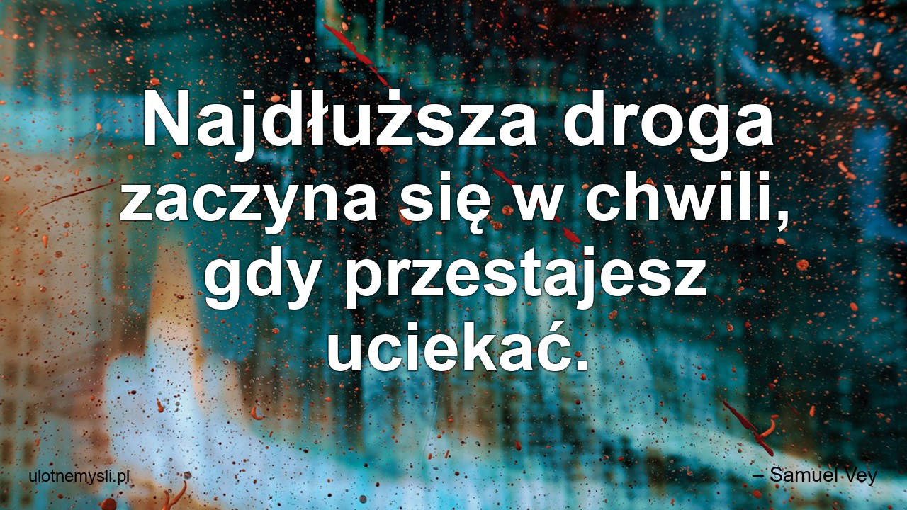 Najdłuższa droga zaczyna się w chwili,  gdy przestajesz uciekać. - – Samuel Vey