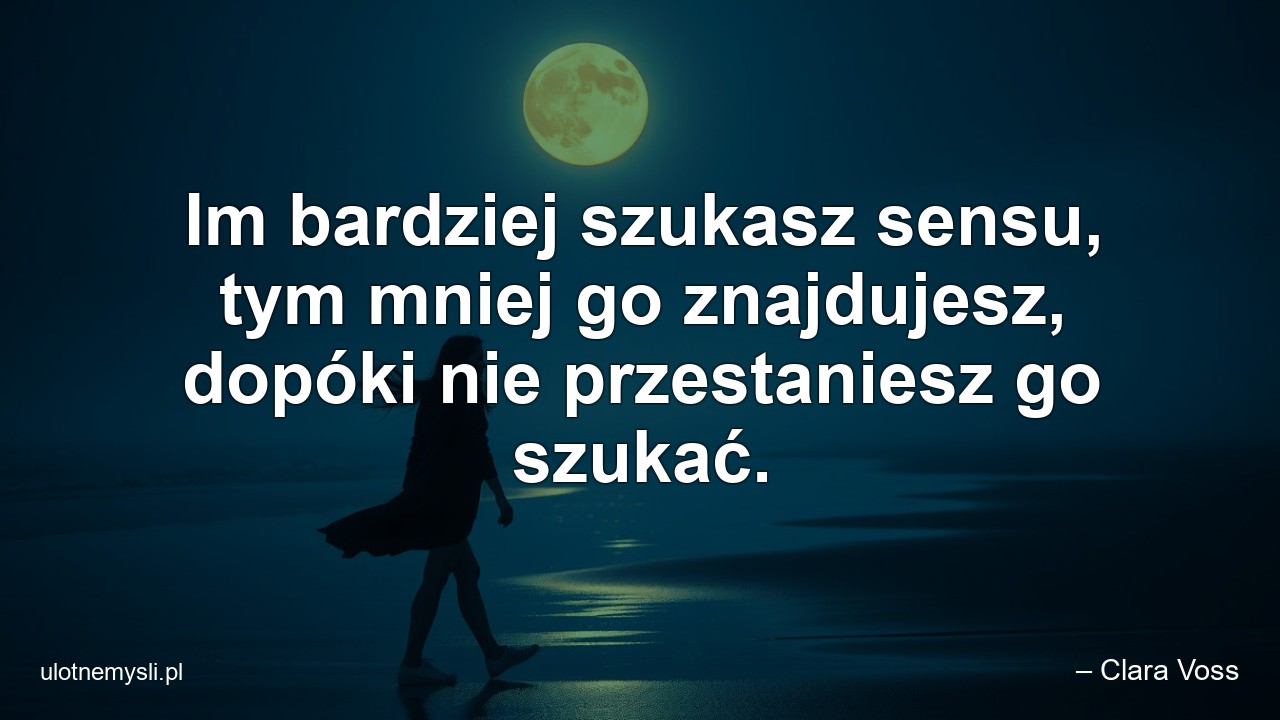 Im bardziej szukasz sensu,  tym mniej go znajdujesz,  dopóki nie przestaniesz go szukać. - – Clara Voss