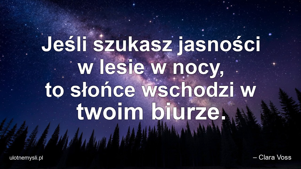Jeśli szukasz jasności w lesie w nocy,  to słońce wschodzi w twoim biurze.