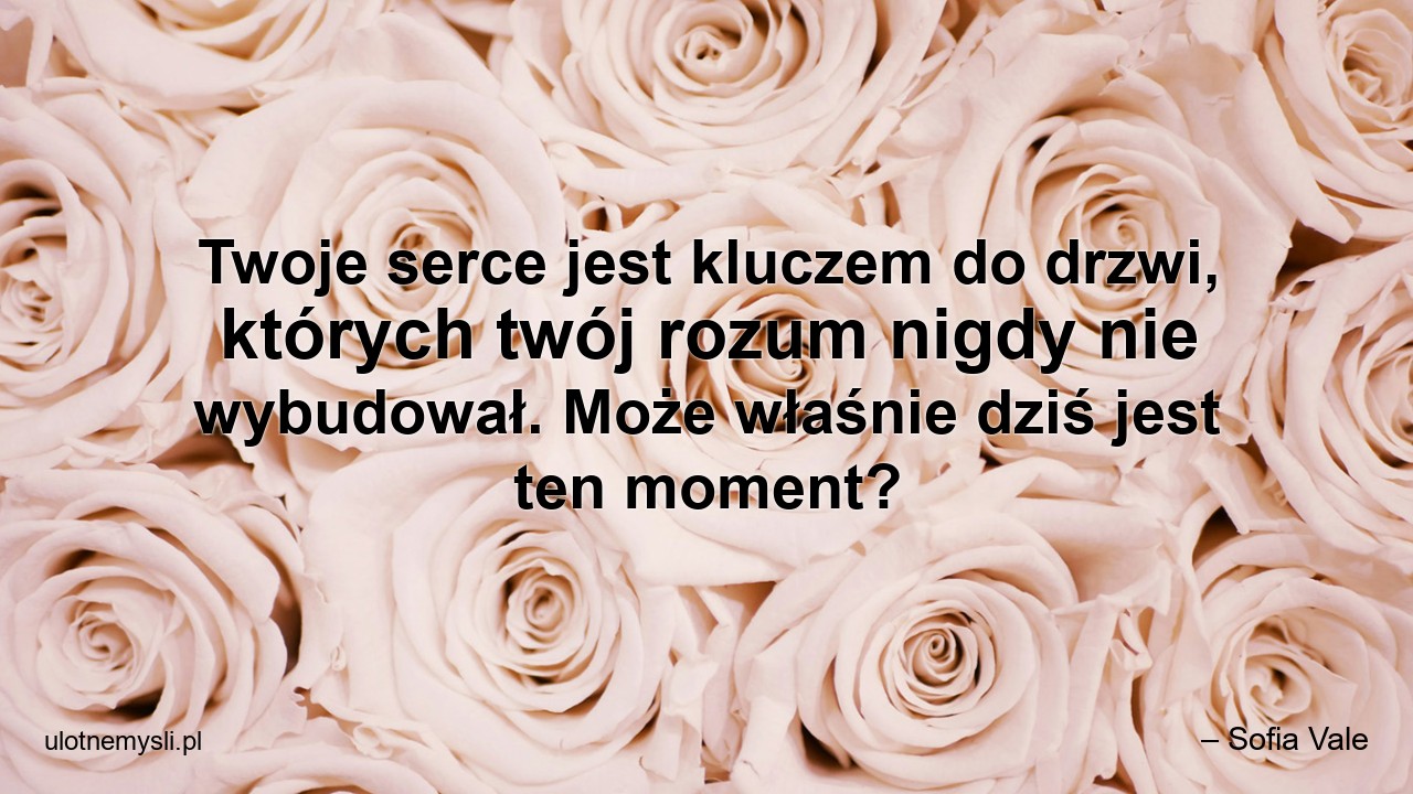 Twoje serce jest kluczem do drzwi,  których twój rozum nigdy nie wybudował. Może właśnie dziś jest ten moment? - – Sofia Vale