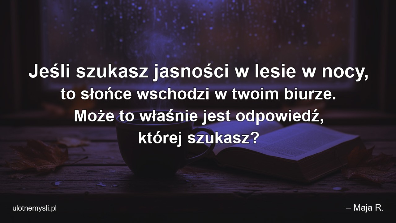 Jeśli szukasz jasności w lesie w nocy,  to słońce wschodzi w twoim biurze. Może to właśnie jest odpowiedź,  której szukasz?