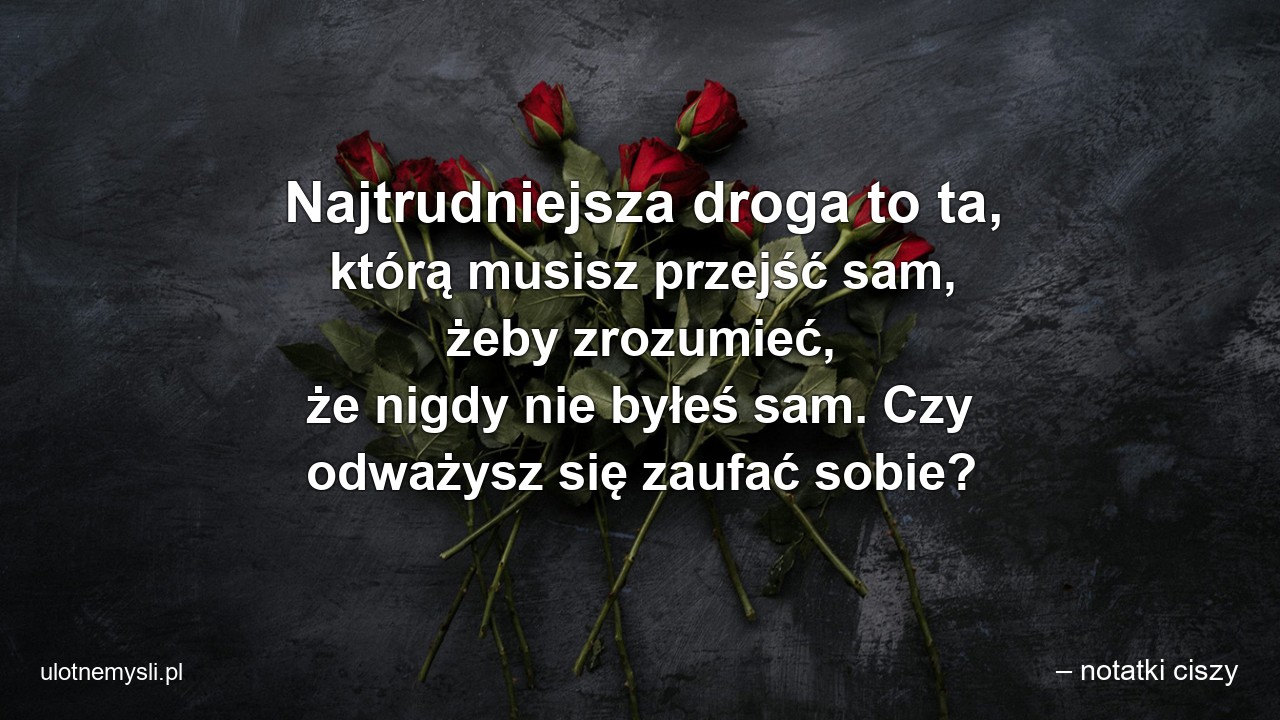 Najtrudniejsza droga to ta,  którą musisz przejść sam,  żeby zrozumieć,  że nigdy nie byłeś sam. Czy odważysz się zaufać sobie? - – notatki ciszy