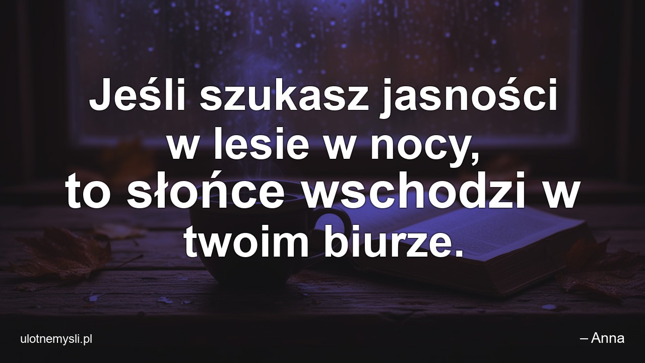 Jeśli szukasz jasności w lesie w nocy,  to słońce wschodzi w twoim biurze.