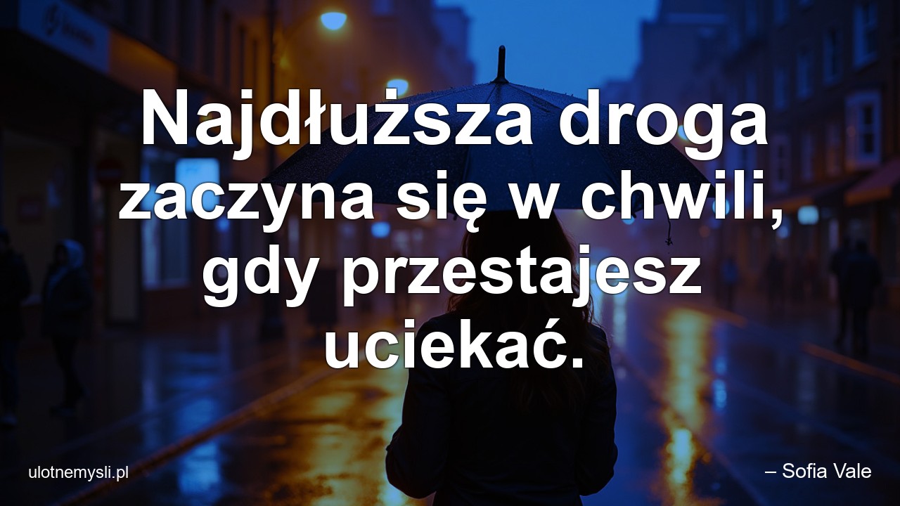 Najdłuższa droga zaczyna się w chwili,  gdy przestajesz uciekać. - – Sofia Vale