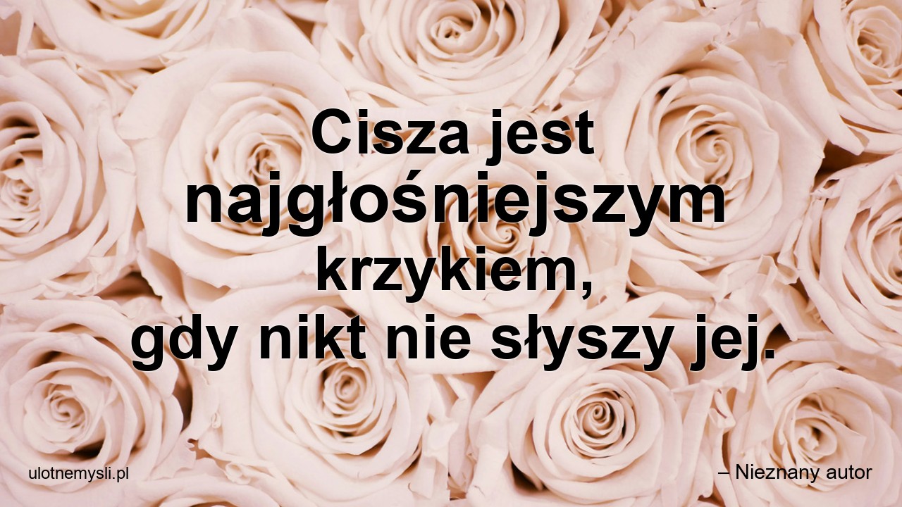 Cisza jest najgłośniejszym krzykiem,  gdy nikt nie słyszy jej. - – Nieznany autor