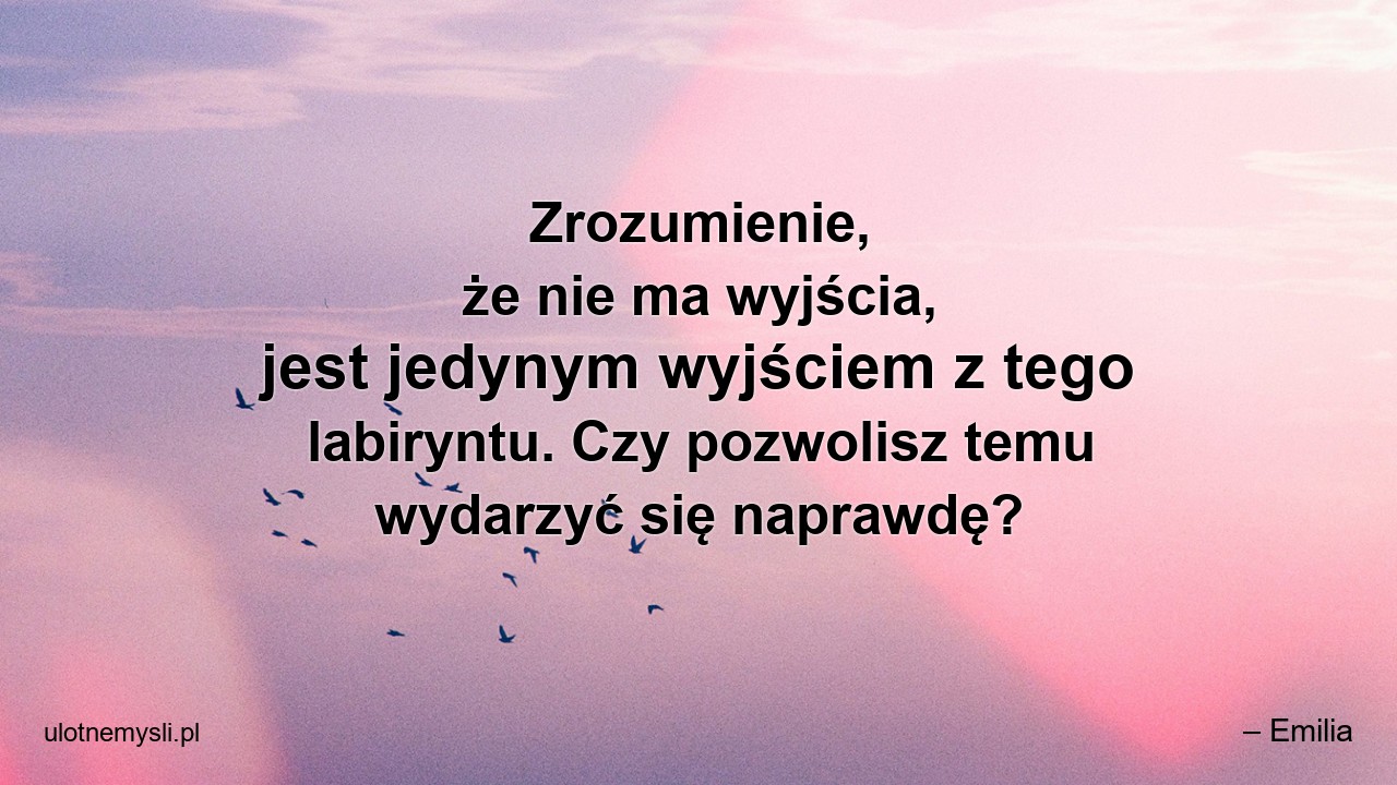 Zrozumienie,  że nie ma wyjścia,  jest jedynym wyjściem z tego labiryntu. Czy pozwolisz temu wydarzyć się naprawdę? - – Emilia