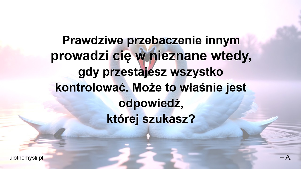 Prawdziwe przebaczenie innym prowadzi cię w nieznane wtedy,  gdy przestajesz wszystko kontrolować. Może to właśnie jest odpowiedź,  której szukasz?