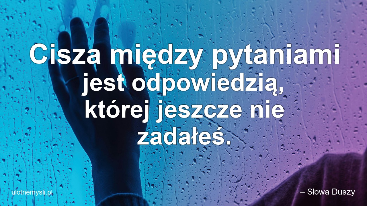 Cisza między pytaniami jest odpowiedzią,  której jeszcze nie zadałeś.