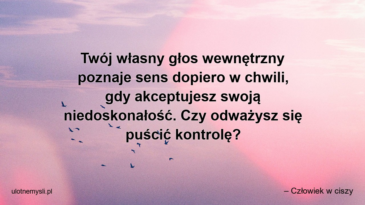 Twój własny głos wewnętrzny poznaje sens dopiero w chwili,  gdy akceptujesz swoją niedoskonałość. Czy odważysz się puścić kontrolę? - – Człowiek w ciszy