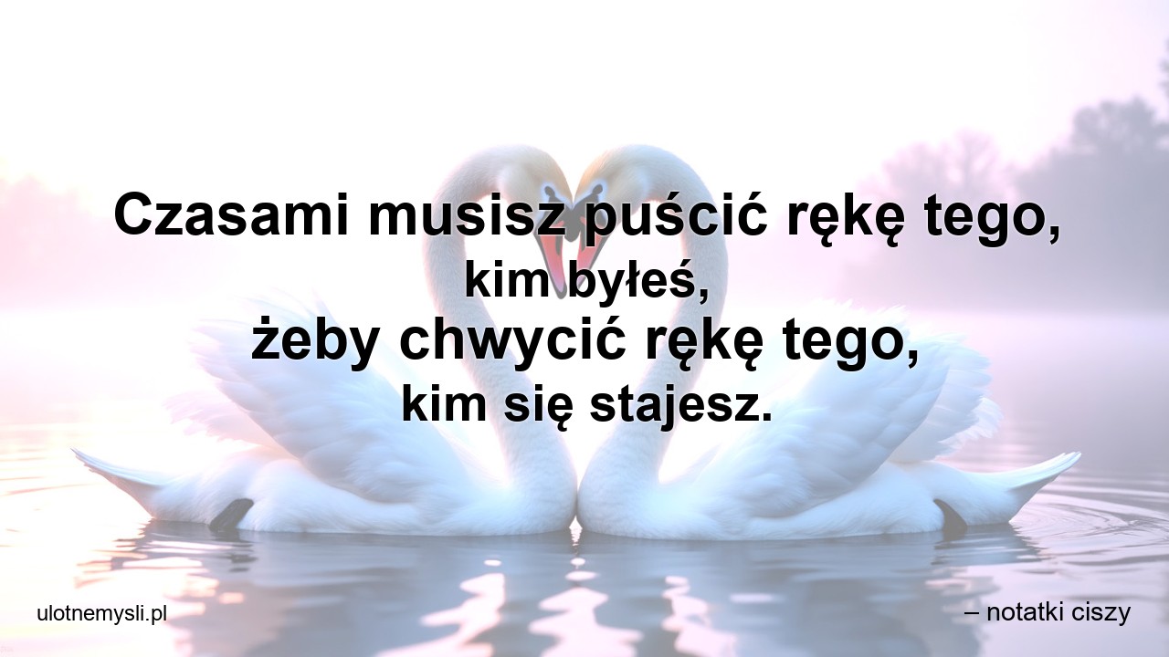 Czasami musisz puścić rękę tego,  kim byłeś,  żeby chwycić rękę tego,  kim się stajesz. - – notatki ciszy