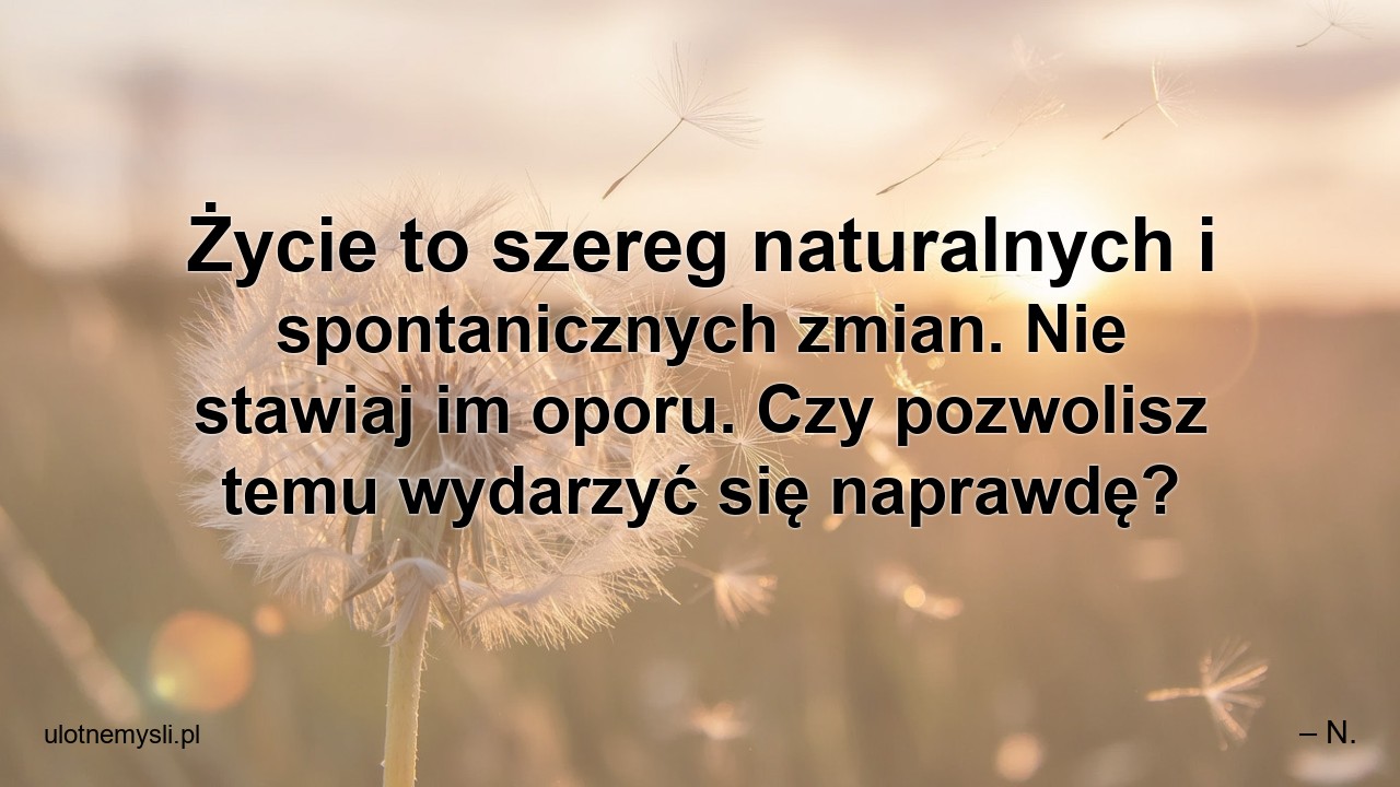 Życie to szereg naturalnych i spontanicznych zmian. Nie stawiaj im oporu. Czy pozwolisz temu wydarzyć się naprawdę? - – N.