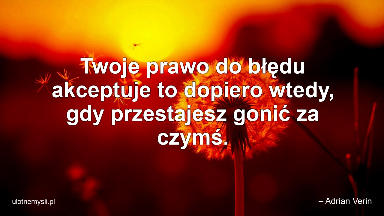 Twoje prawo do błędu akceptuje to dopiero wtedy,  gdy przestajesz gonić za czymś. - – Adrian Verin