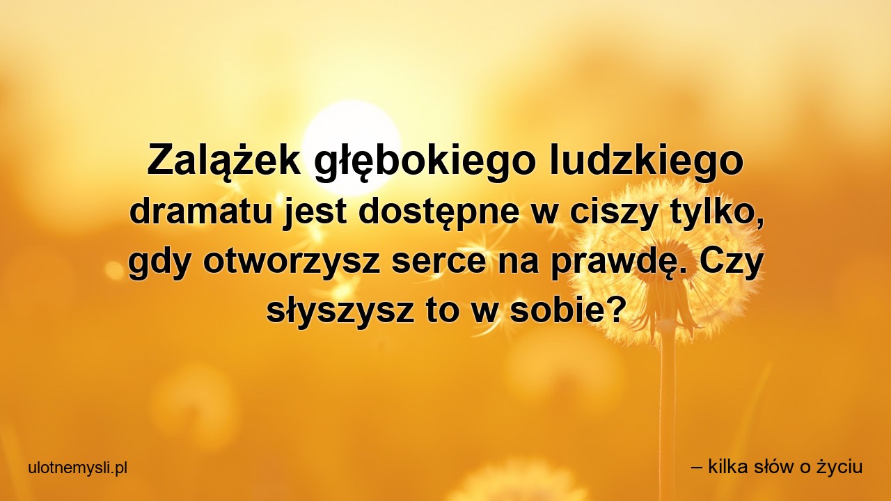 Zalążek głębokiego ludzkiego dramatu jest dostępne w ciszy tylko,  gdy otworzysz serce na prawdę. Czy słyszysz to w sobie?
