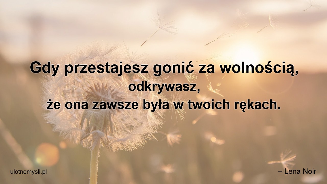 Gdy przestajesz gonić za wolnością,  odkrywasz,  że ona zawsze była w twoich rękach. - – Lena Noir