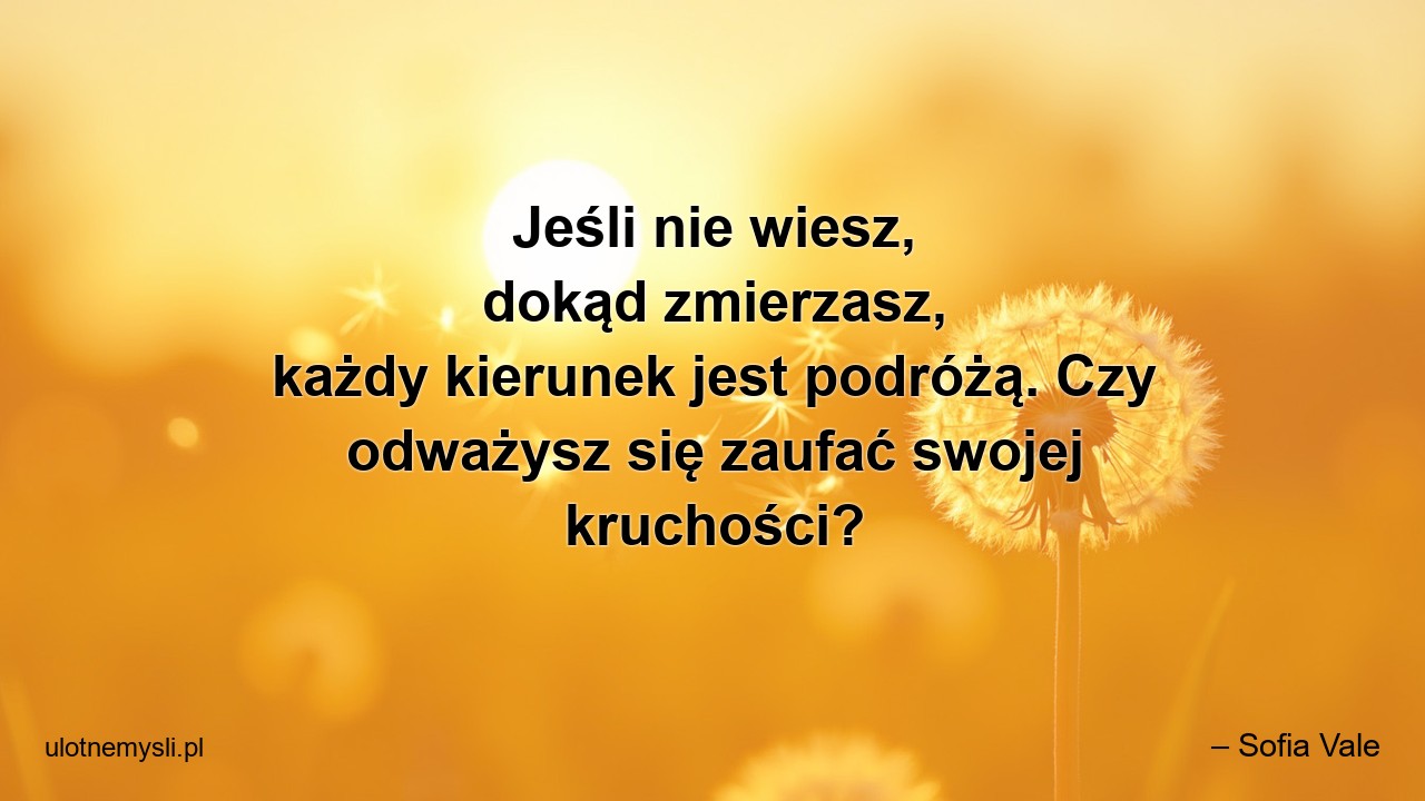 Jeśli nie wiesz,  dokąd zmierzasz,  każdy kierunek jest podróżą. Czy odważysz się zaufać swojej kruchości?