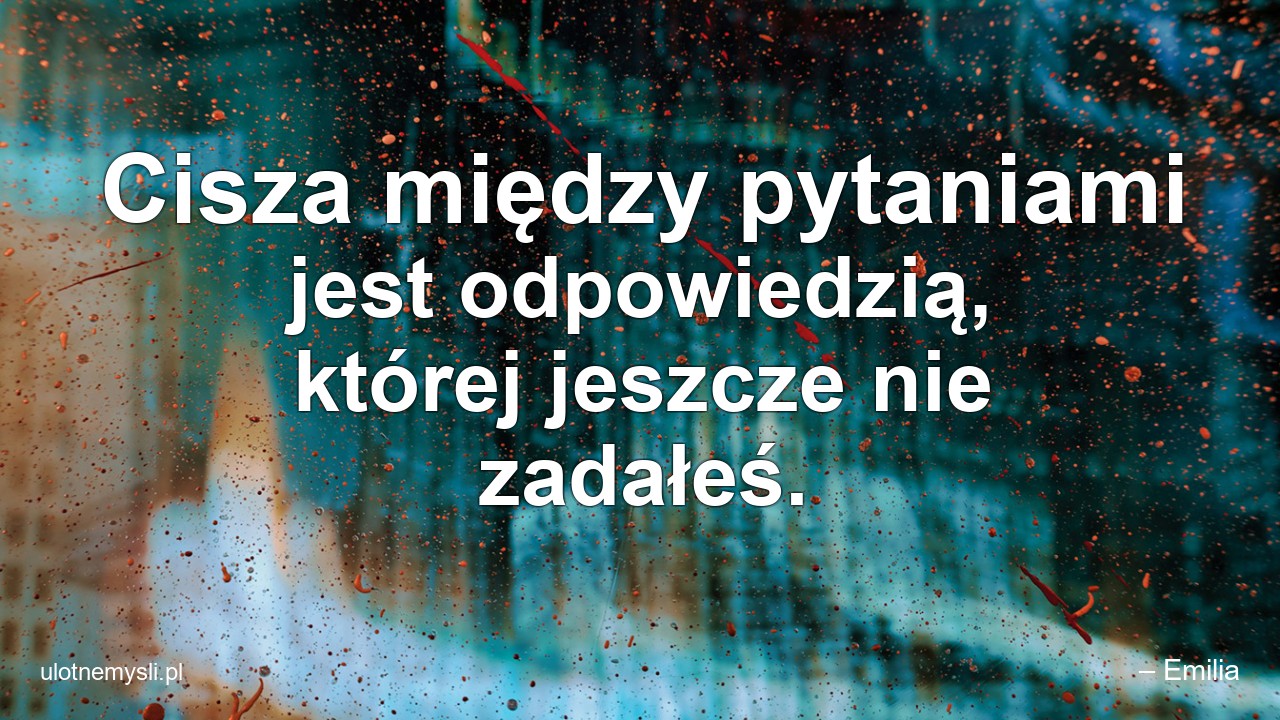 Cisza między pytaniami jest odpowiedzią,  której jeszcze nie zadałeś.