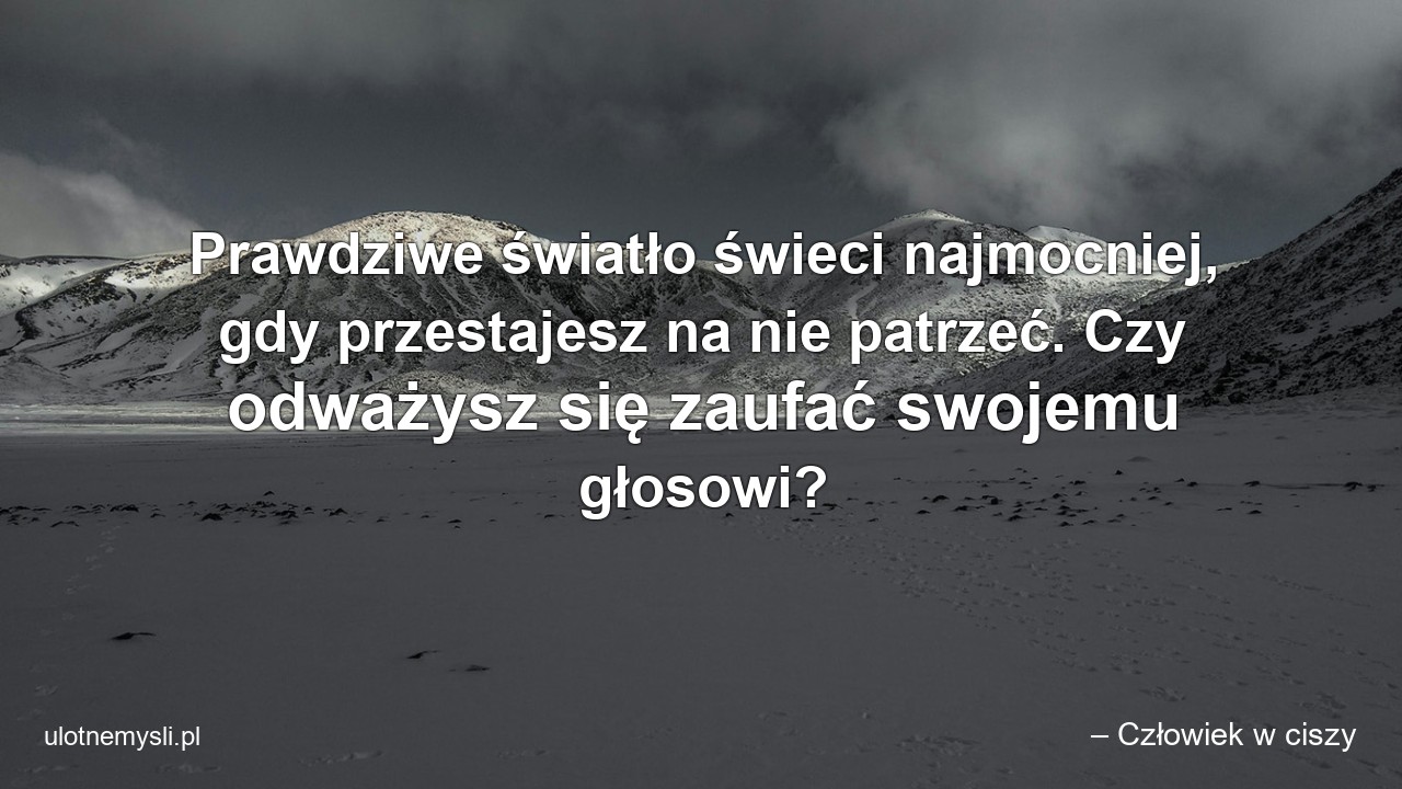 Prawdziwe światło świeci najmocniej,  gdy przestajesz na nie patrzeć. Czy odważysz się zaufać swojemu głosowi? - – Człowiek w ciszy