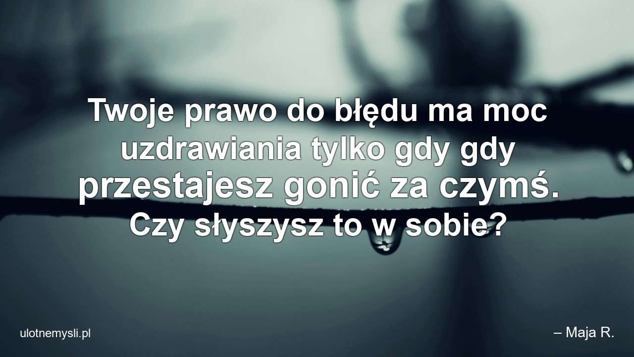 Twoje prawo do błędu ma moc uzdrawiania tylko gdy gdy przestajesz gonić za czymś. Czy słyszysz to w sobie?