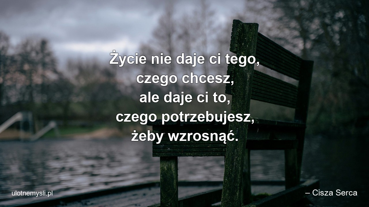 Życie nie daje ci tego,  czego chcesz,  ale daje ci to,  czego potrzebujesz,  żeby wzrosnąć.