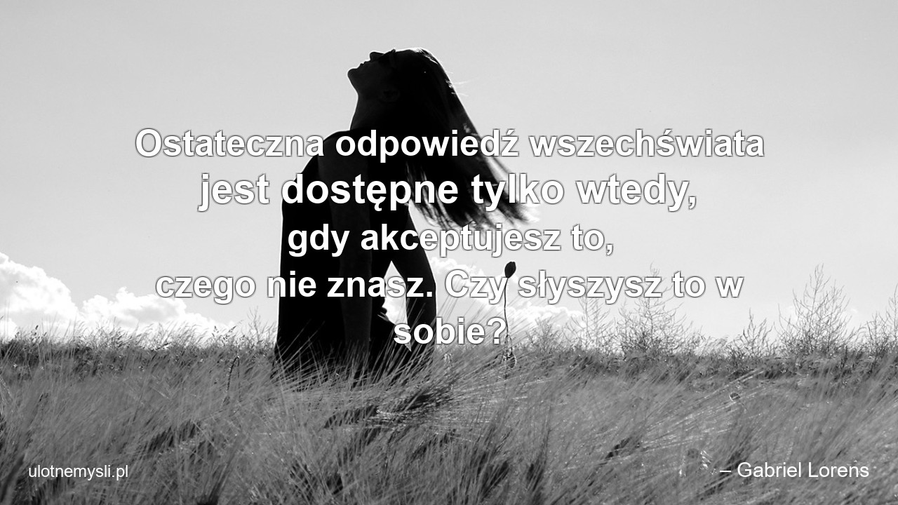 Ostateczna odpowiedź wszechświata jest dostępne tylko wtedy,  gdy akceptujesz to,  czego nie znasz. Czy słyszysz to w sobie?