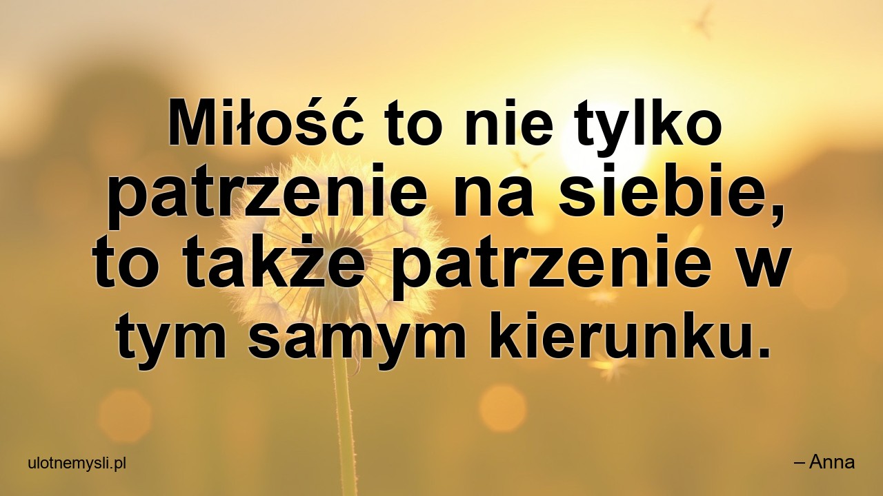 Miłość to nie tylko patrzenie na siebie,  to także patrzenie w tym samym kierunku.