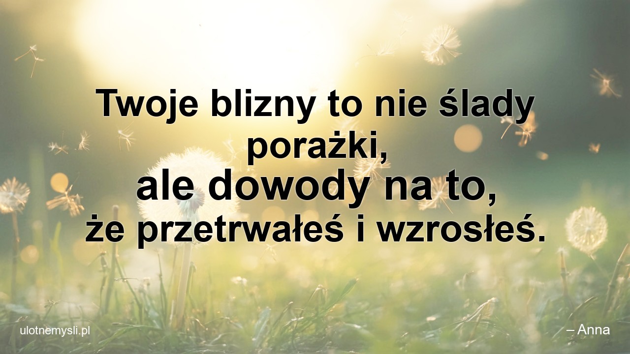 Twoje blizny to nie ślady porażki,  ale dowody na to,  że przetrwałeś i wzrosłeś.