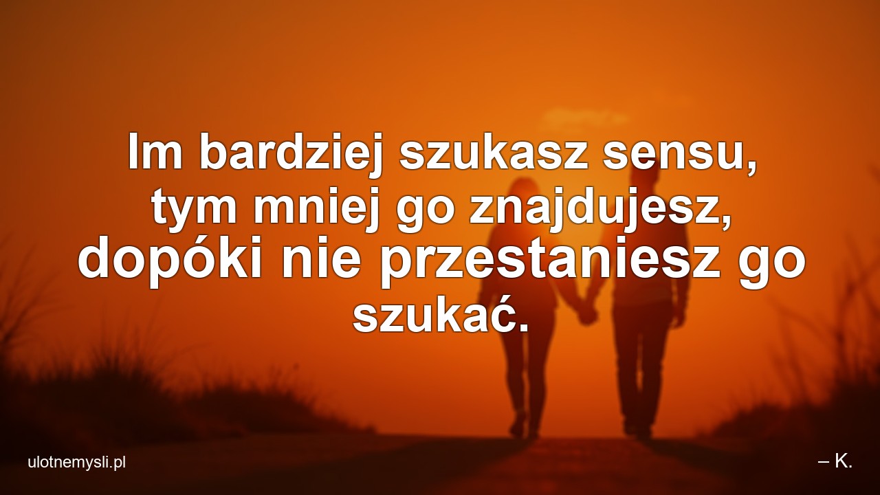 Im bardziej szukasz sensu,  tym mniej go znajdujesz,  dopóki nie przestaniesz go szukać.