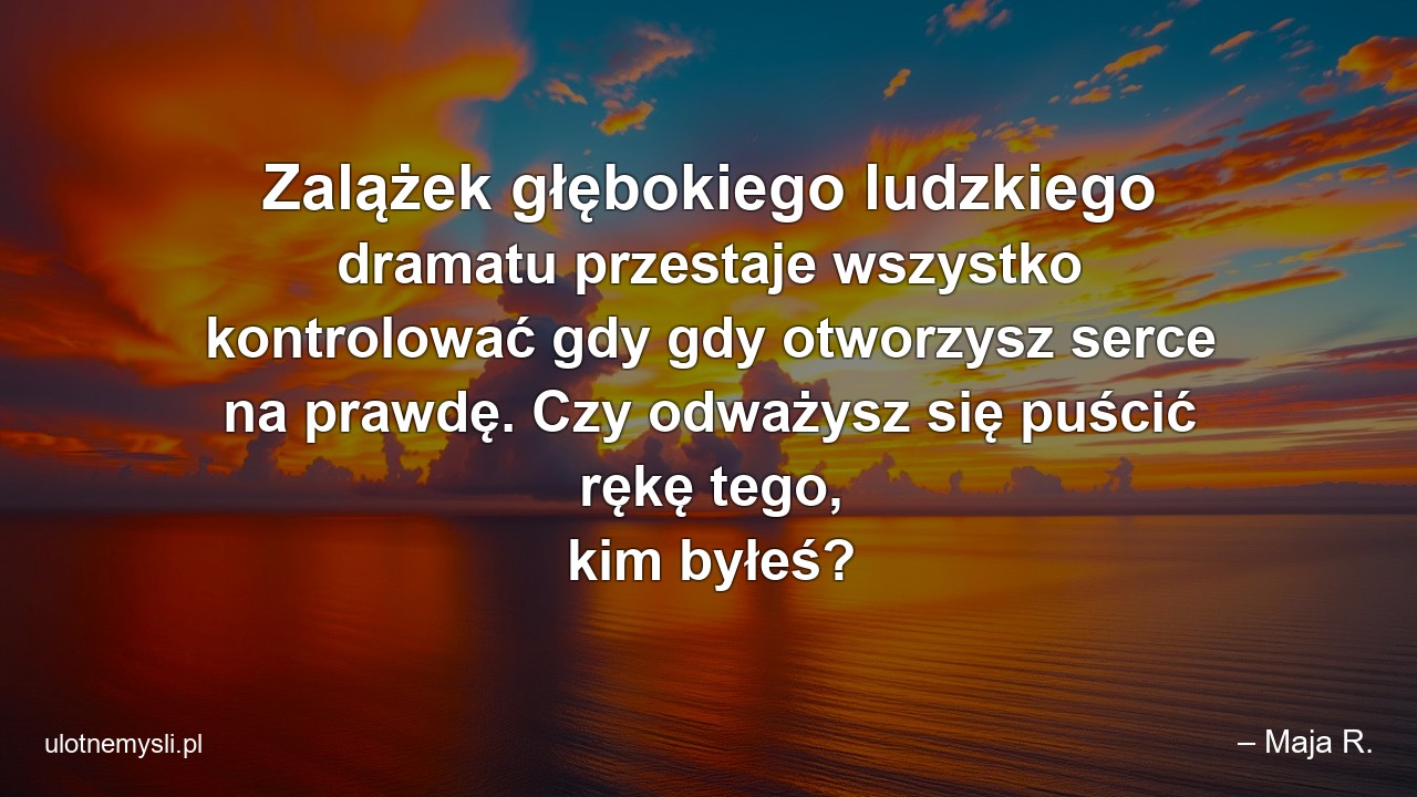 Zalążek głębokiego ludzkiego dramatu przestaje wszystko kontrolować gdy gdy otworzysz serce na prawdę. Czy odważysz się puścić rękę tego,  kim byłeś?