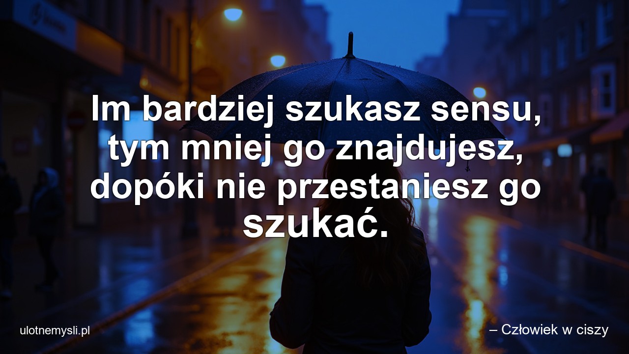 Im bardziej szukasz sensu,  tym mniej go znajdujesz,  dopóki nie przestaniesz go szukać.