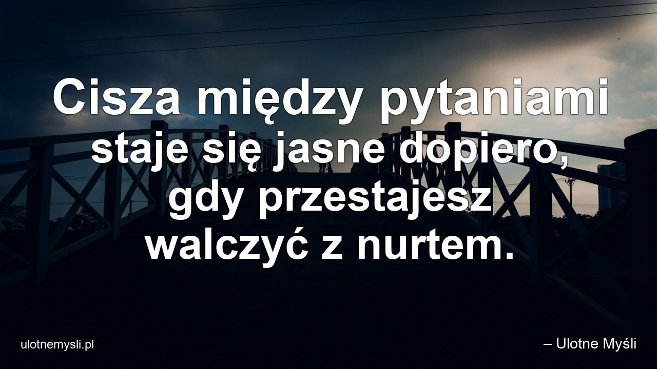 Cisza między pytaniami staje się jasne dopiero,  gdy przestajesz walczyć z nurtem.