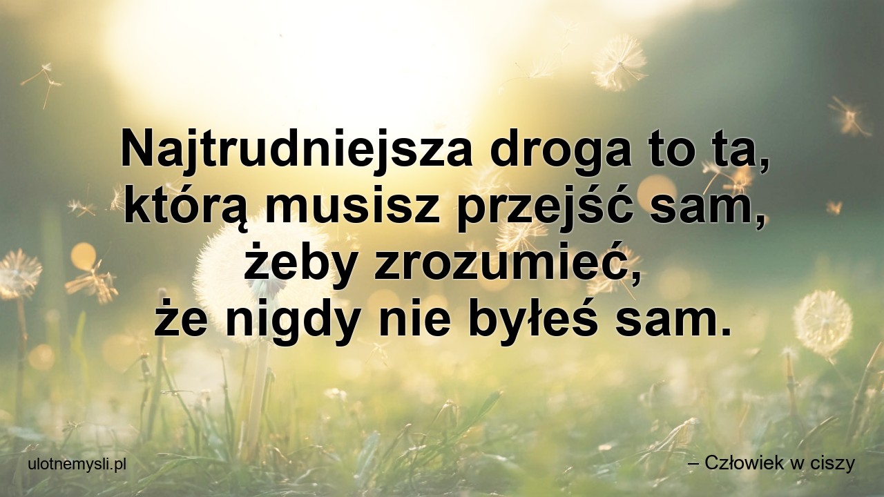 Najtrudniejsza droga to ta,  którą musisz przejść sam,  żeby zrozumieć,  że nigdy nie byłeś sam.