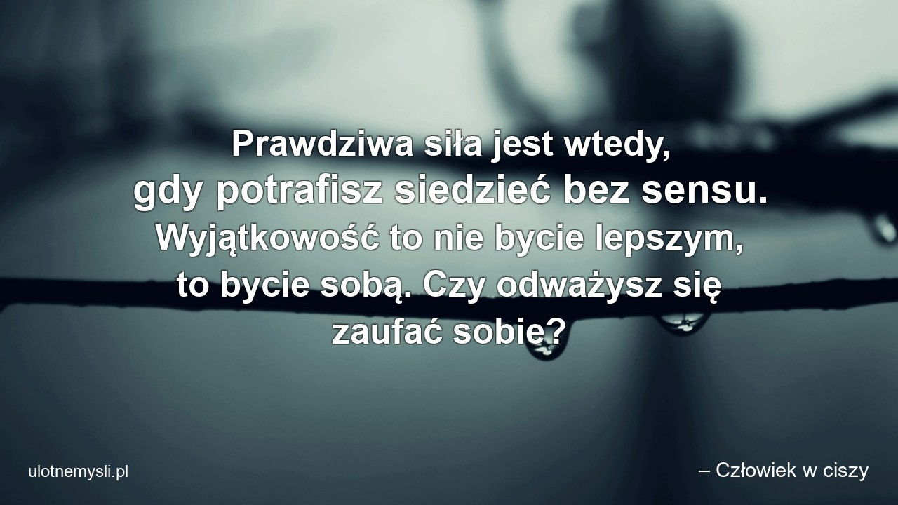 Prawdziwa siła jest wtedy,  gdy potrafisz siedzieć bez sensu. Wyjątkowość to nie bycie lepszym,  to bycie sobą. Czy odważysz się zaufać sobie?