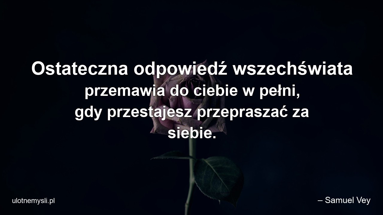 Ostateczna odpowiedź wszechświata przemawia do ciebie w pełni,  gdy przestajesz przepraszać za siebie.