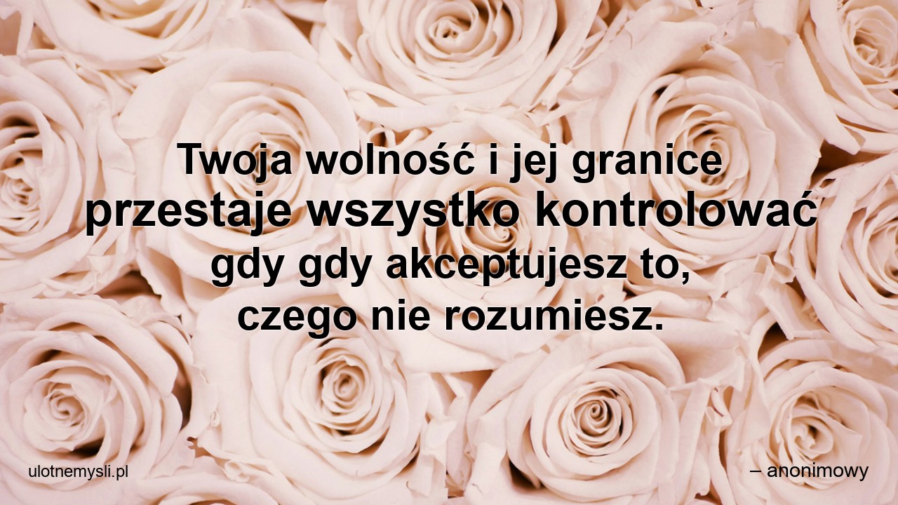 Twoja wolność i jej granice przestaje wszystko kontrolować gdy gdy akceptujesz to,  czego nie rozumiesz.