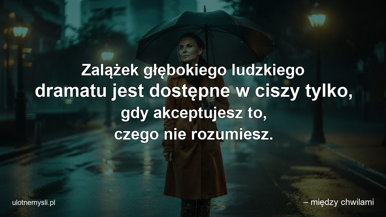 Zalążek głębokiego ludzkiego dramatu jest dostępne w ciszy tylko,  gdy akceptujesz to,  czego nie rozumiesz.